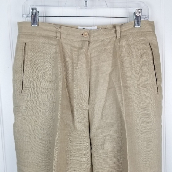JSong Womens Linen Pants Straight Leg Size 10 Pleated Pockets Zipper Button Tan - Picture 10 of 11